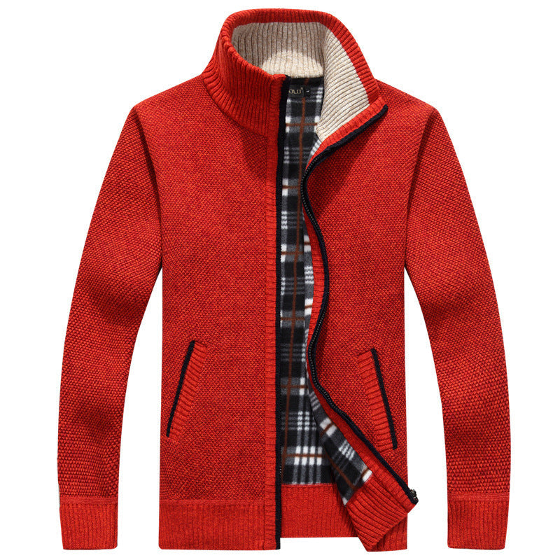 Men's Autumn And Winter Cardigan Zipper Sweater Thickened Fleece-lined Collar Men's Loose Warm Sweater Jacket Top For Men
