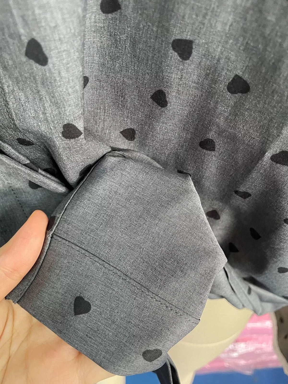 Heart Print Button Up Flounce Sleeve Shirt