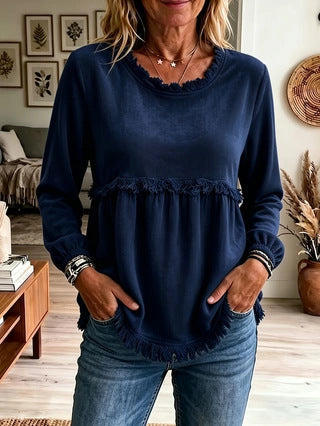 Fashionable Loose-Fit Lace-Patchwork Womens Top