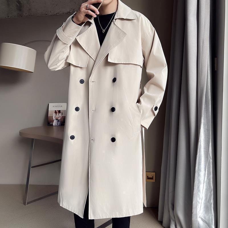 Beige Double Breasted Trench Coat For Men