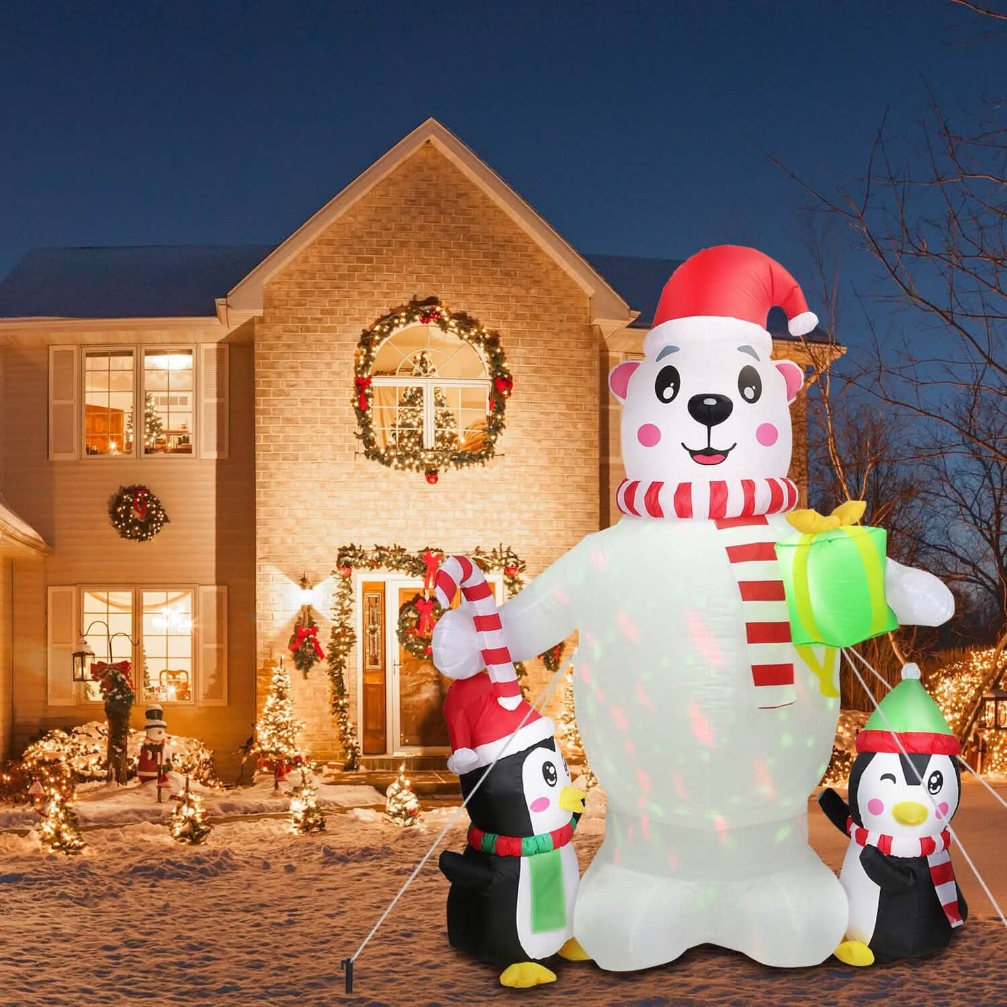 5.9Ft Christmas Inflatable Polar Bear and Penguin Blow Up Yard Outdoor Decoration with LED