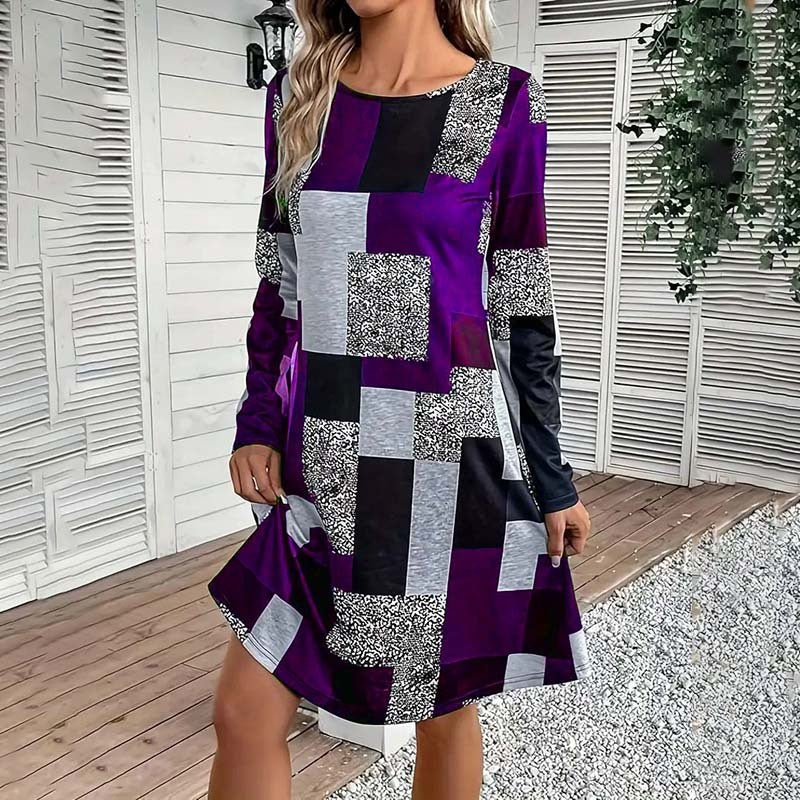 Vestido de manga larga con cuello redondo para mujer