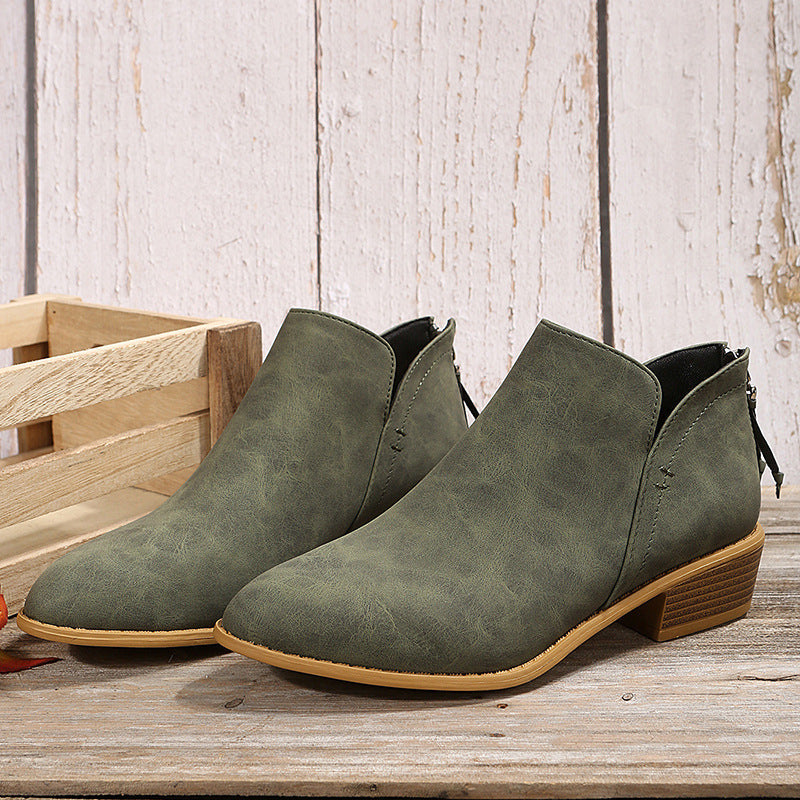 Leather Booties Women's Zipper Suede Ankle Boots Women's Martin Boots