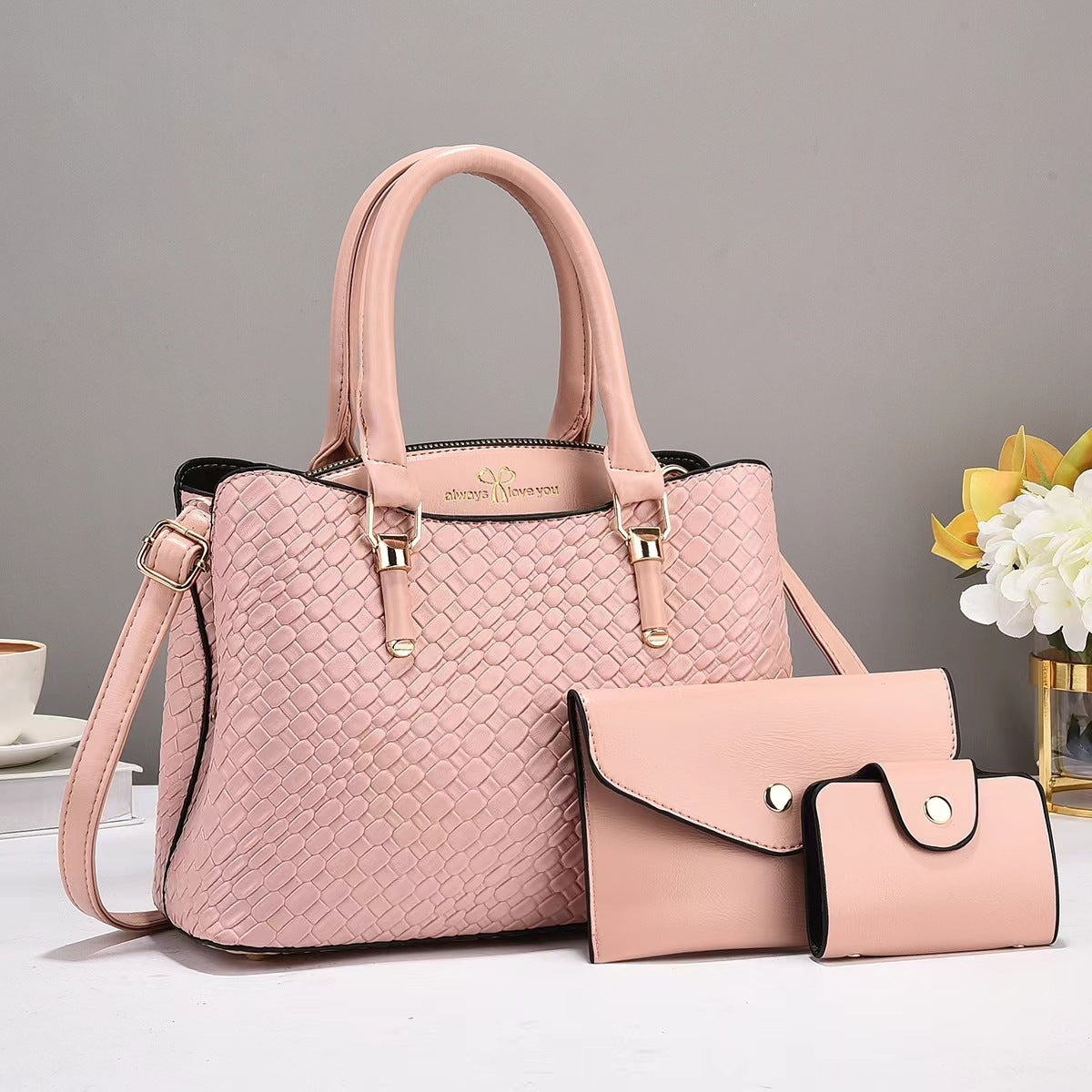 Woven Texture Three-Piece Travel Bag Set