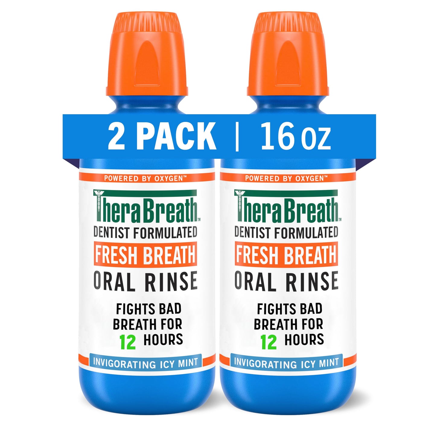 TheraBreath Fresh Breath Mouthwash Icy Mint Flavor Alcohol-Free 16 Fl Oz (Pack of 2)