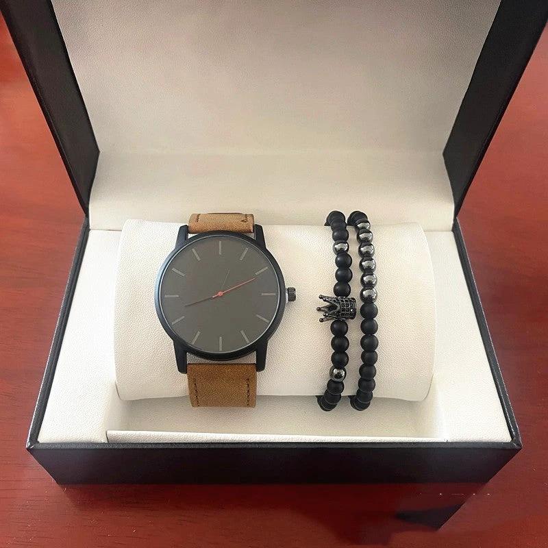 Men's Large Dial Casual Simple Scale Frosted Band Quartz Crown Bracelet/Watch