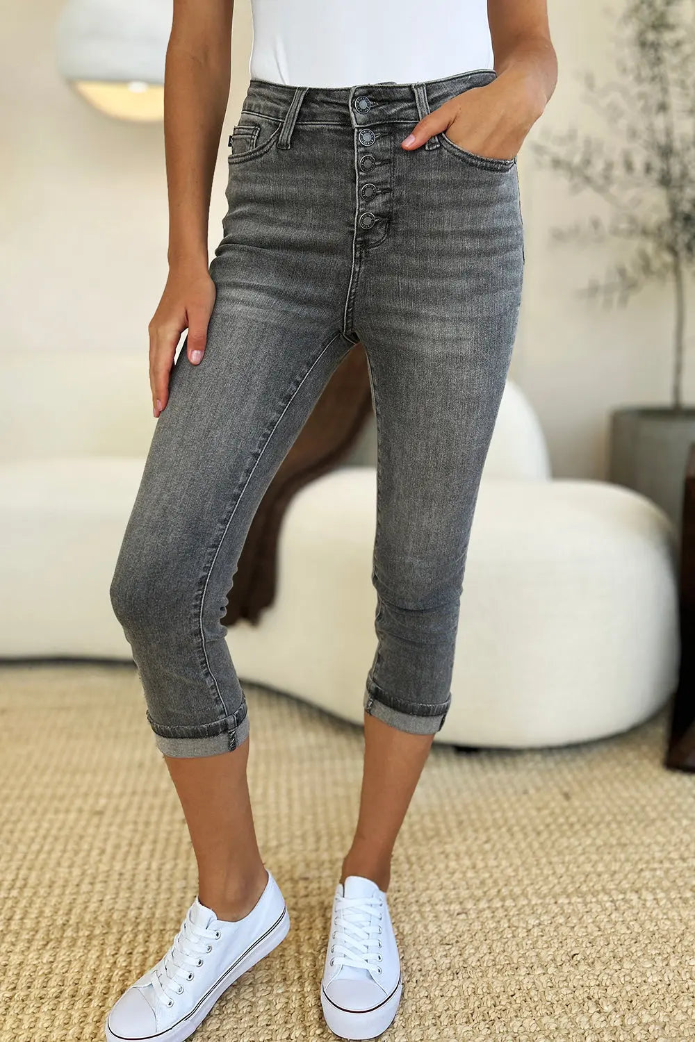 Accessories Trendsi Judy Blue High Waist Capris Women's Jeans Cuffed Hem USA Ship