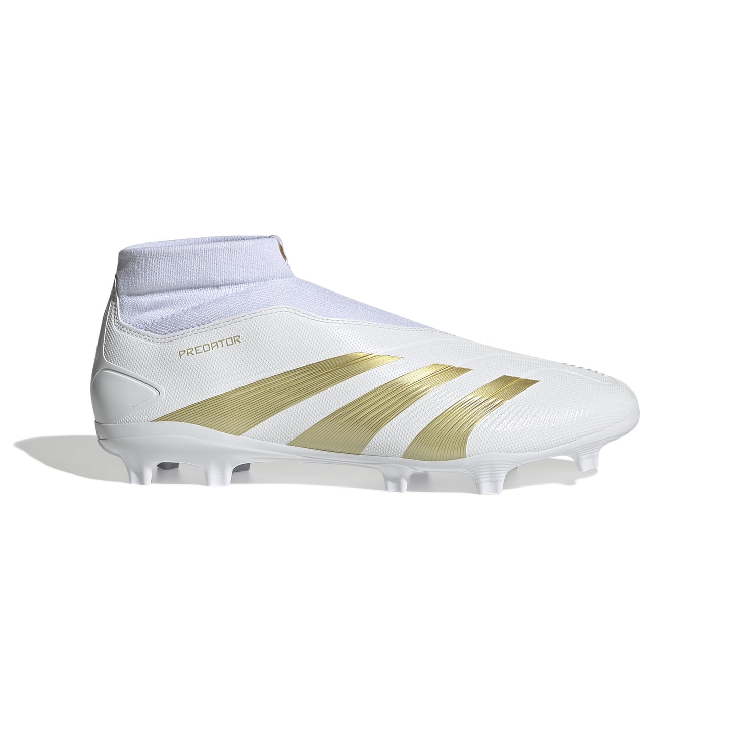 adidas League Laceless Firm Ground Sneaker White/Gold Metallic/Sandy Beige Metallic 8.5