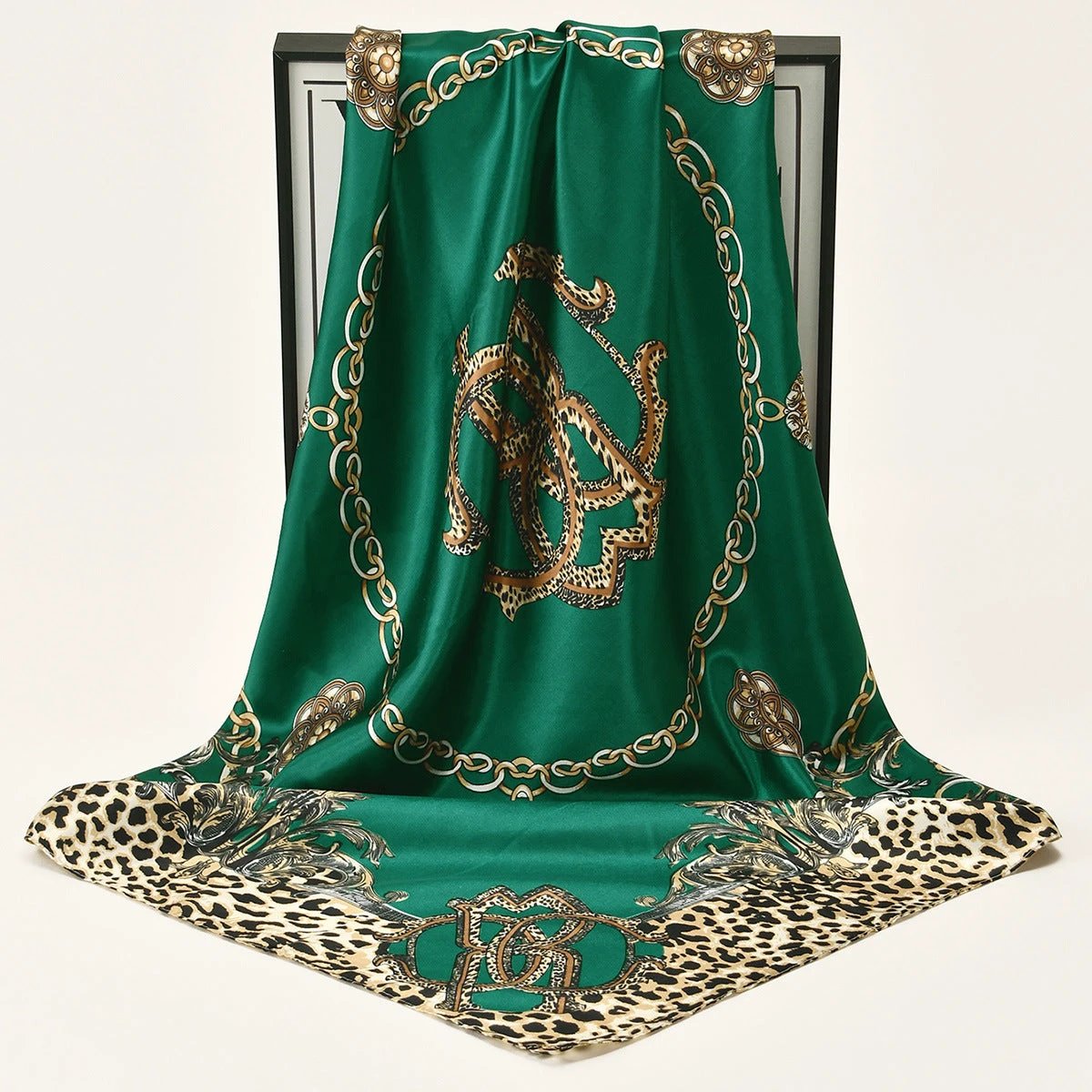 Leopard-print Chain Decorative Satin Scarf
