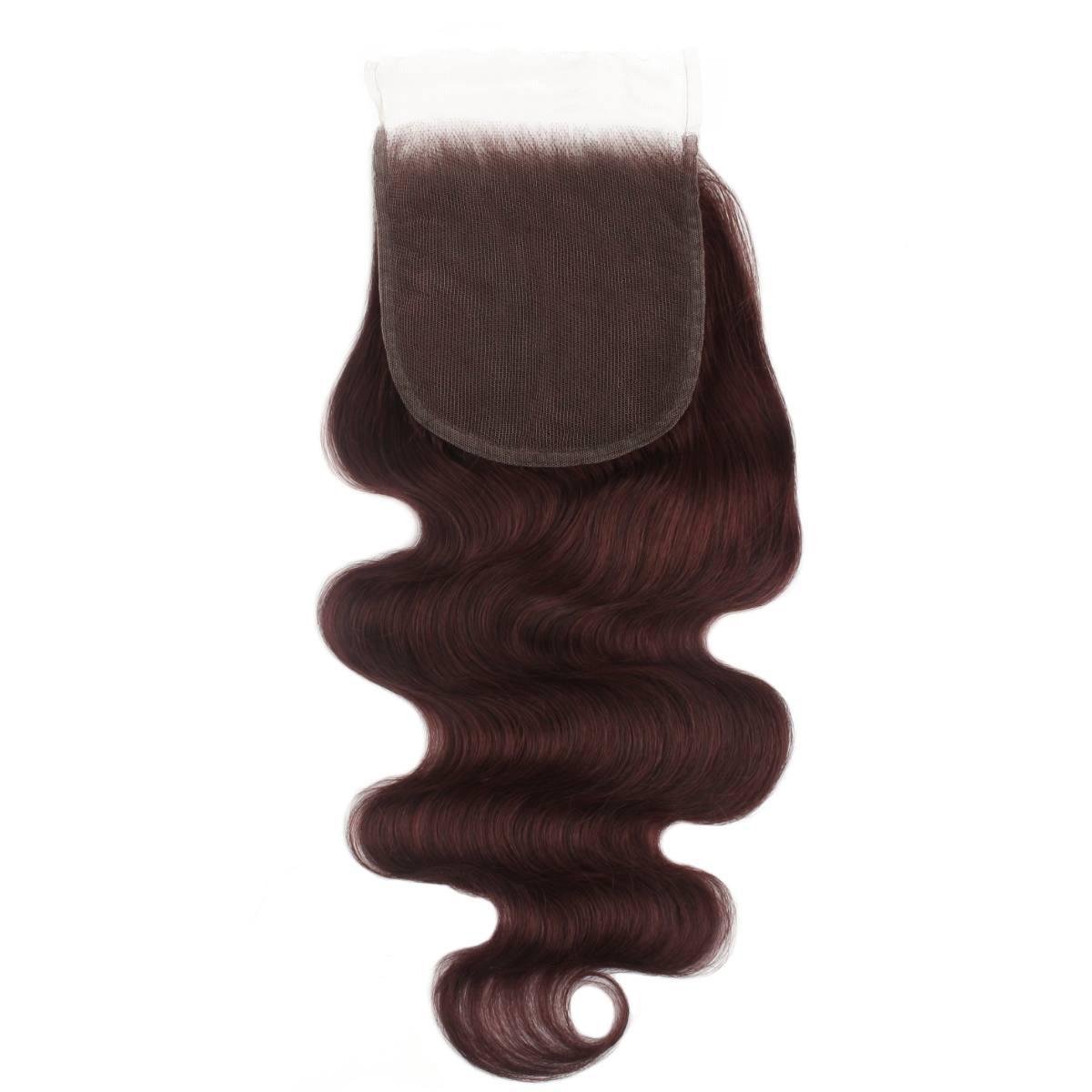 Cierre de Cabello Humano Burgundy Body Wave 5x5 con Encaje HD