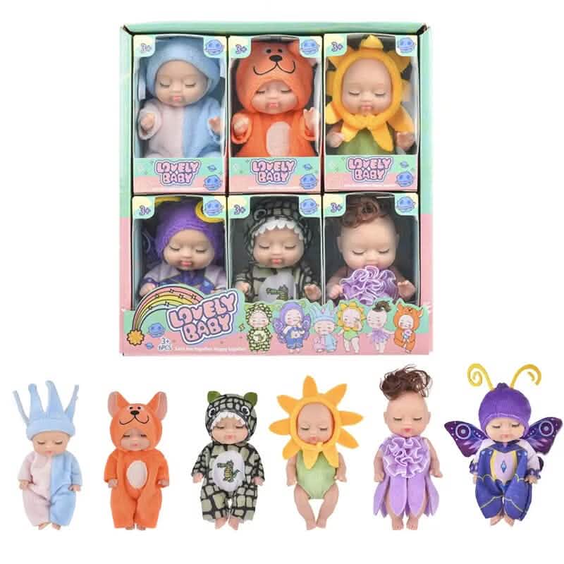 6-Piece Set: Sleeping Doll Princess Girl Toy Gift Box Cute Variety Costume Shape Doll