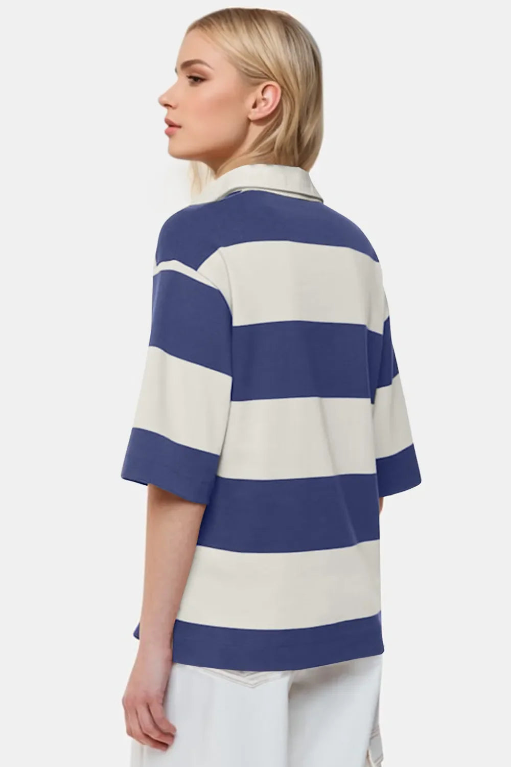 Oh Pima Cotton Wash Color Block Johnny Collar Top de media manga