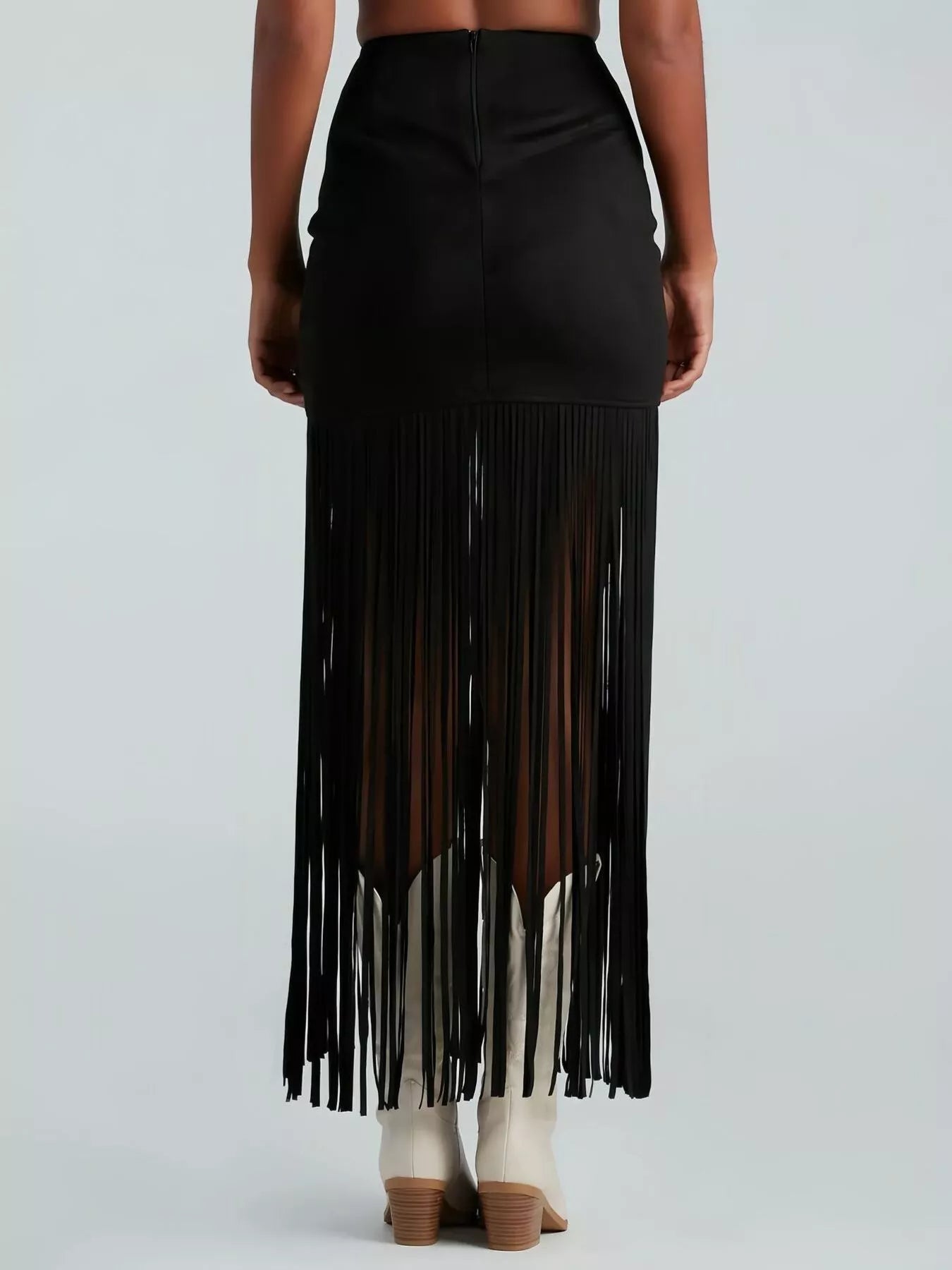 Suede Fringe Skirt See size chart under “more details”