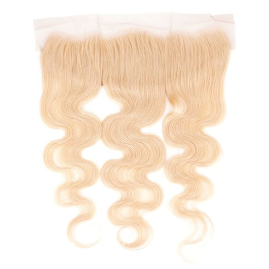 Frontal de cabello humano rubio con ondas corporales y encaje transparente de 13x4