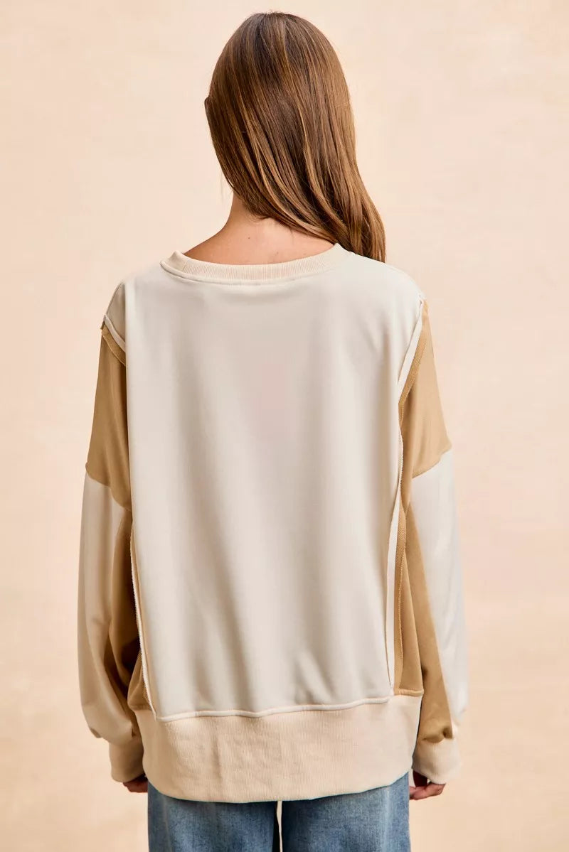 Top de Terry Francés Color Block BiBi con Detalle de Costura Abierta