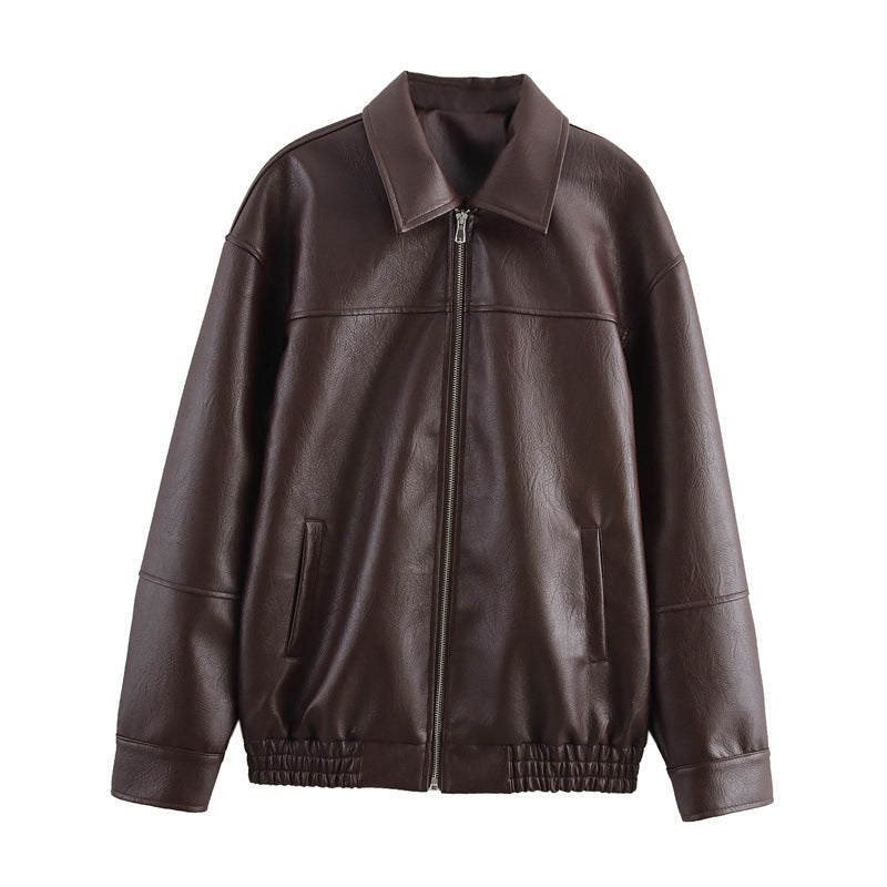 Chaqueta Bomber Estilo Americano de Moda con Solapas Sueltas y Cremallera de Motociclista Vintage