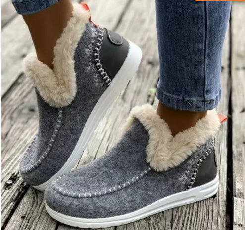 Fleece-Lined Flat Cotton Ankle Boots