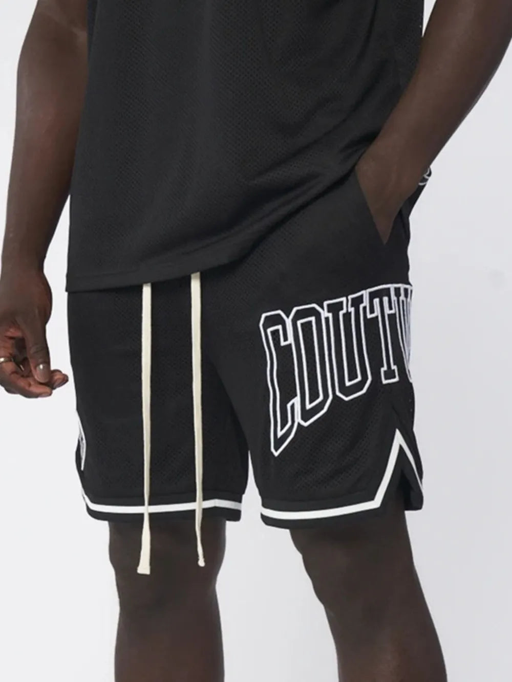 Pantalones cortos de talla grande para hombre con cordón y estampado de letras