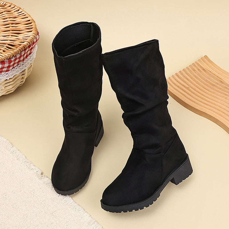 Korean-style Velvet-lined High-top Kids' Fashion Boots
