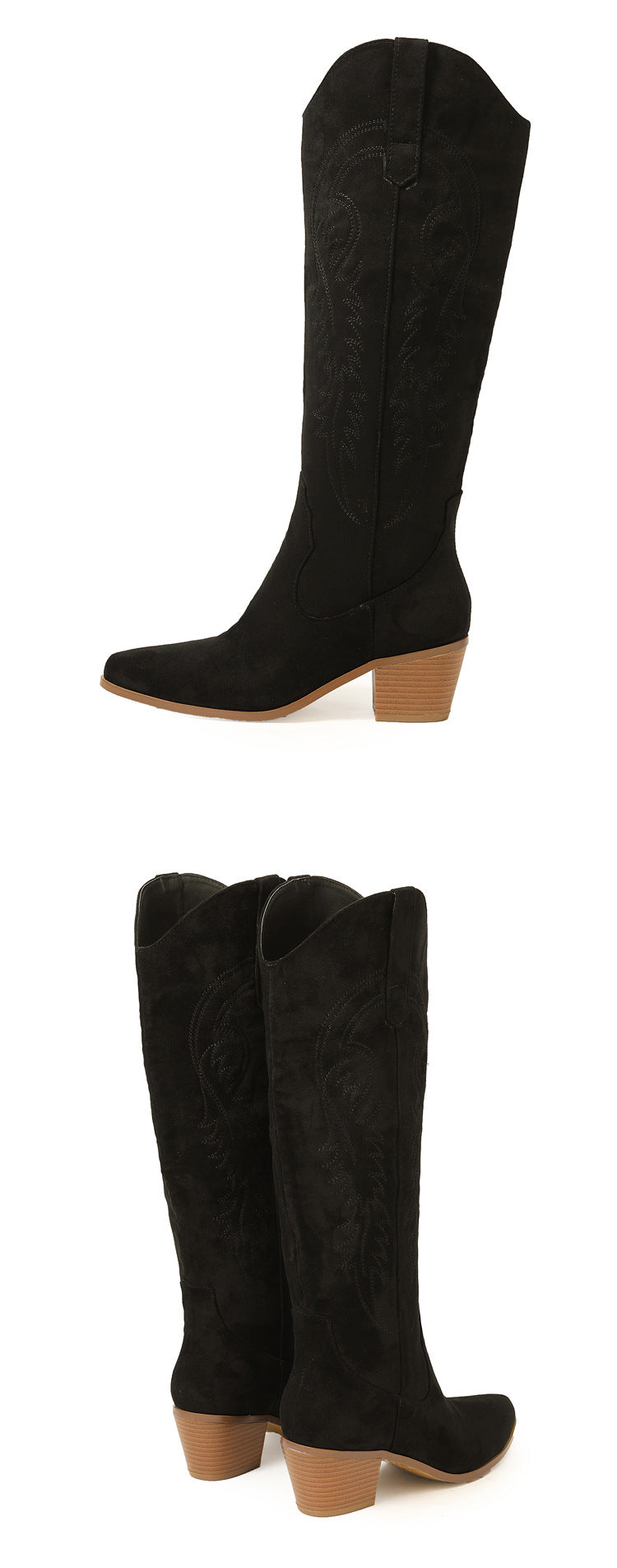 Chunky Heel Knee-High Slip-On Boots