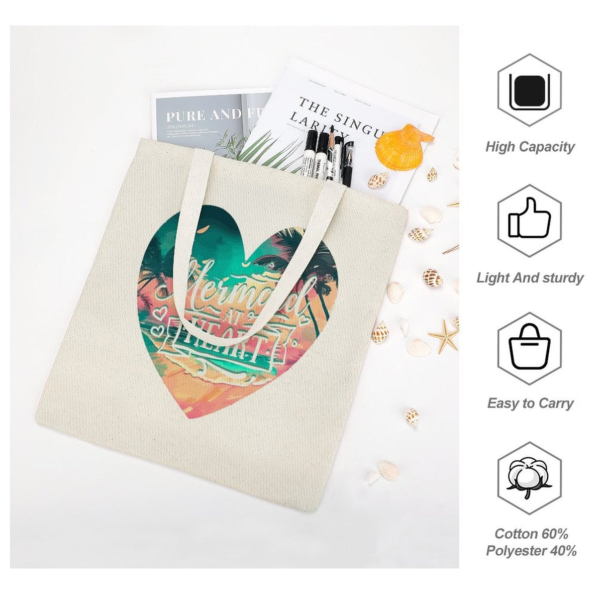 Mermaid at Heart Canvas Tote Bag - 13.4" x 15.8"