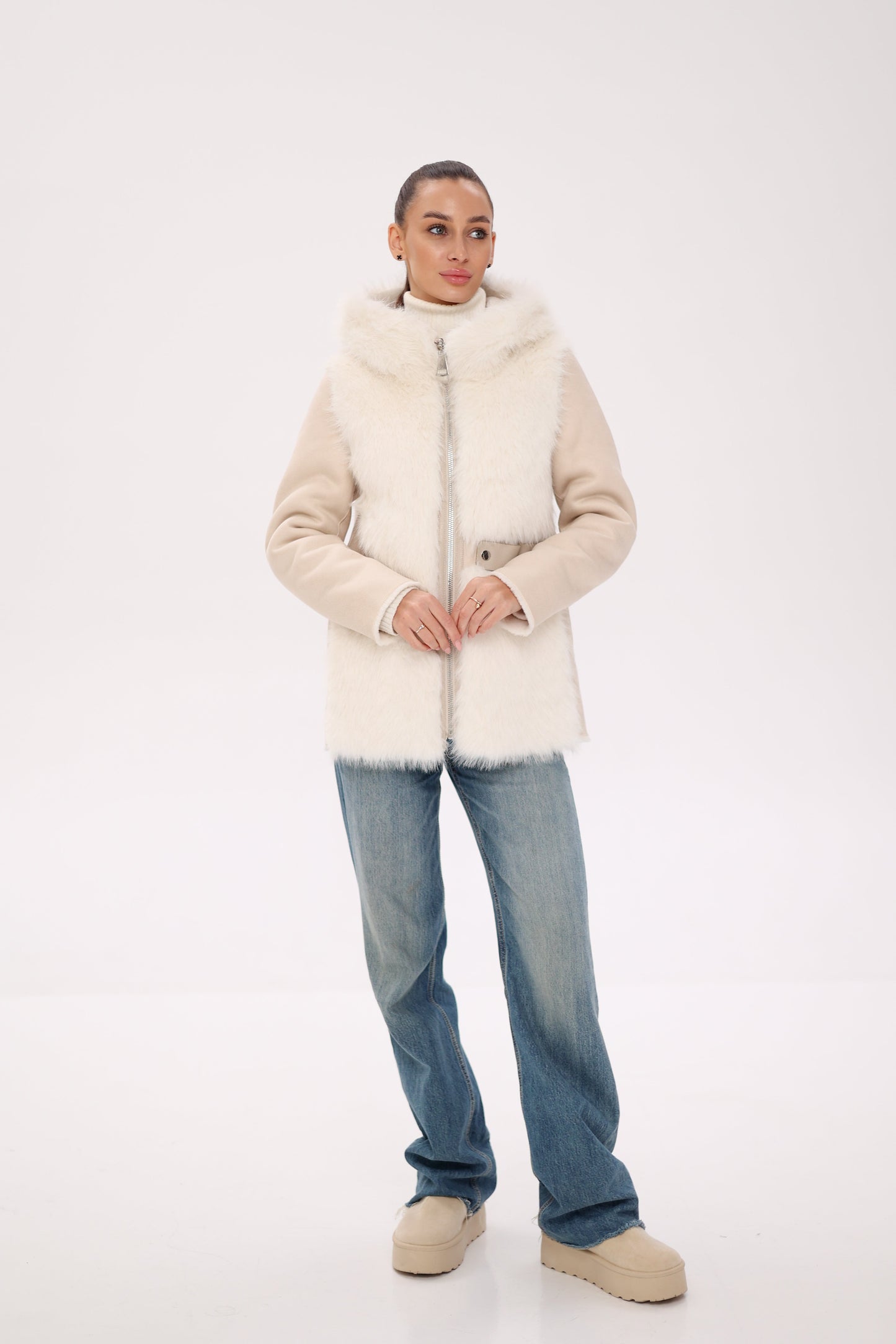 ⇆ Chaqueta Reversible con Capucha de Mezcla de Lana