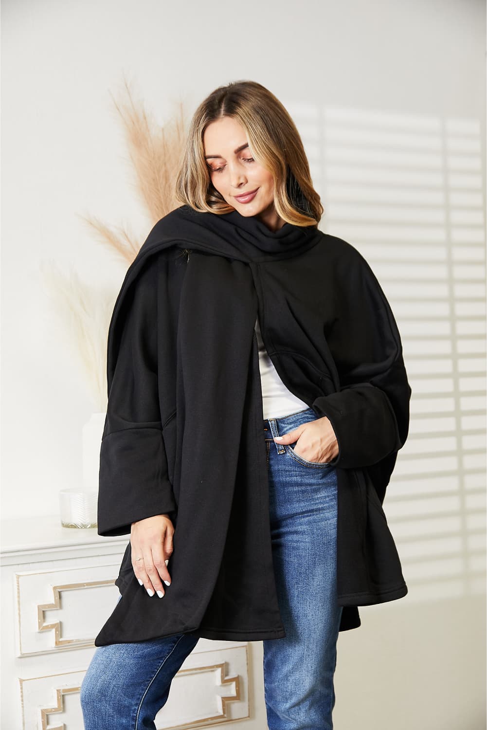 Sweaters Lovesalve WS Open Front Cardigan Women's Everyday Draped Knit Sweater with Scarf
