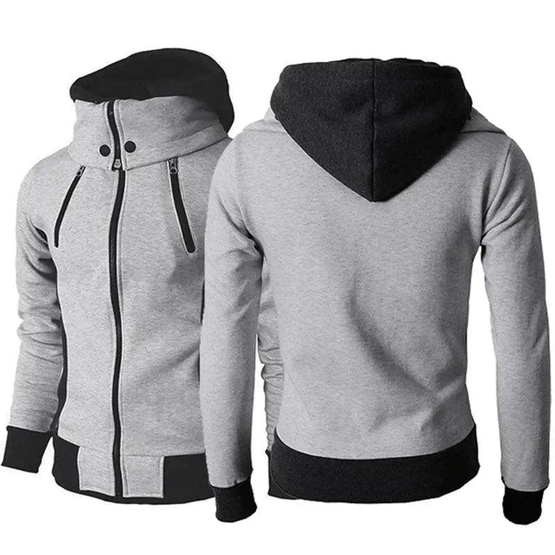 Chaqueta con capucha con cremallera para hombre, sudadera casual delgada, chaqueta deportiva falsa de dos piezas