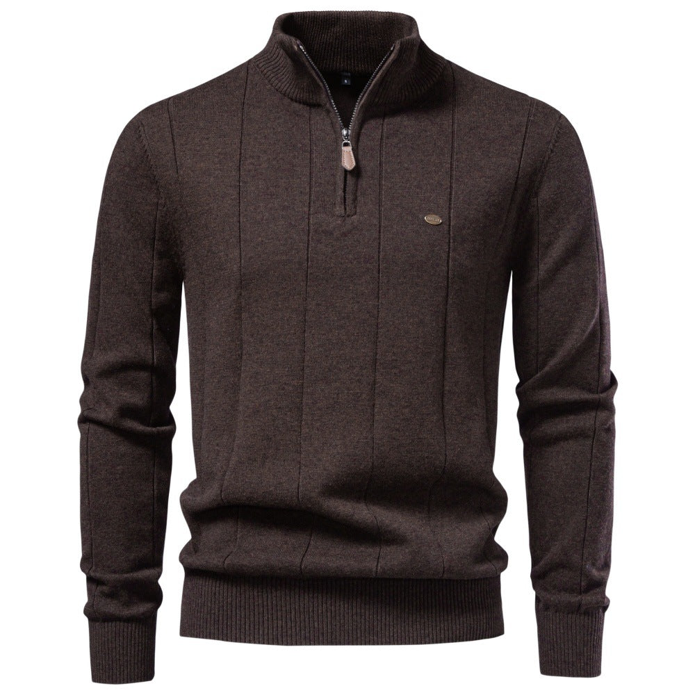 2026 Autumn Winter New European And American Men's Pure Cotton Sweater, Cross-Border Trade Stand-Up Collar Zipper Men's Pullover Sweater