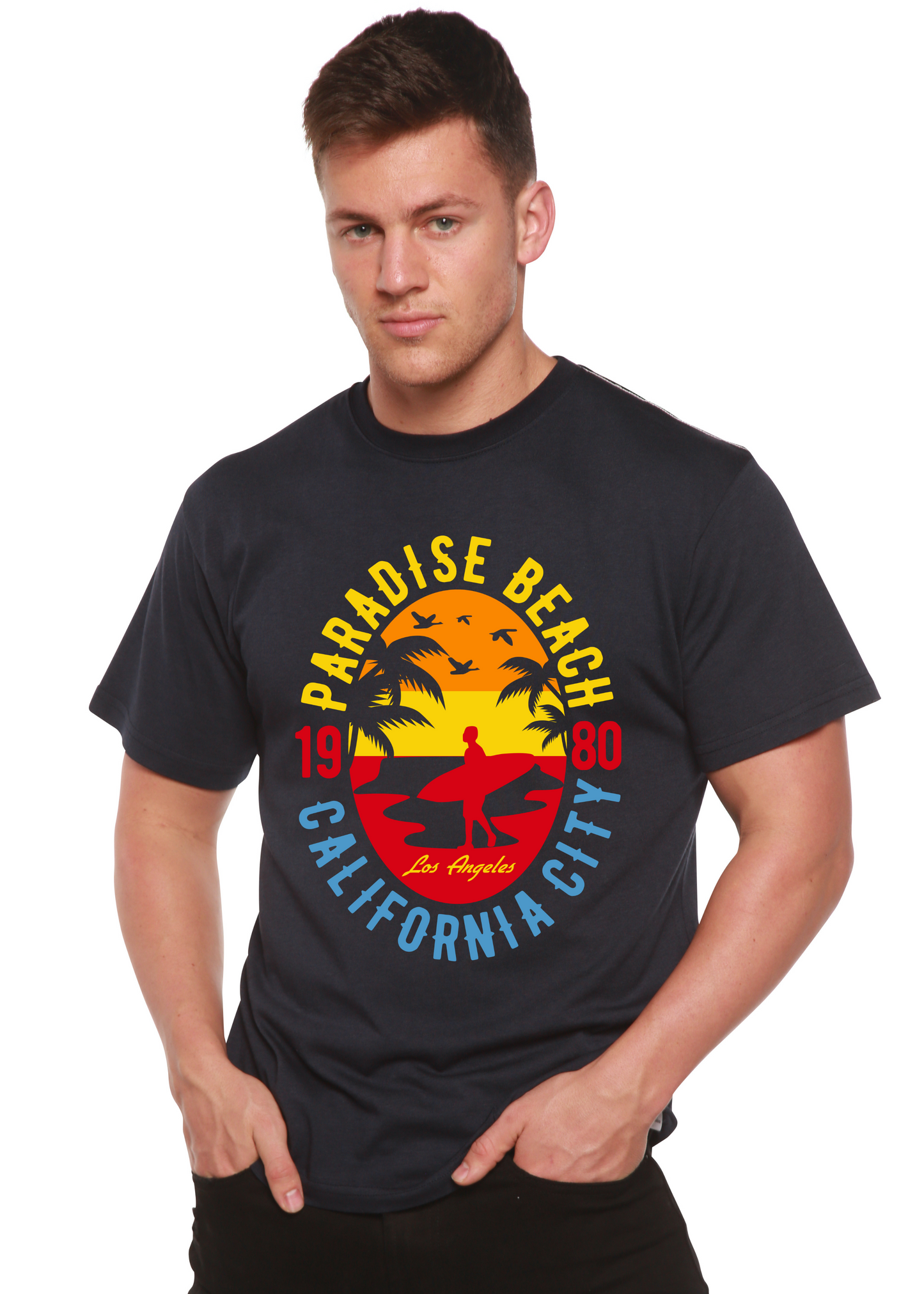 Sunshine Paradise Camiseta de manga corta con gráfico de bambú Spun Bamboo® para hombre de viscosa de bambú/algodón orgánico