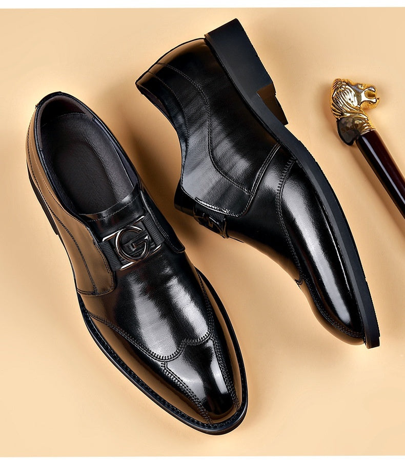 Men's Casual Business Embroidered Pointed Leather Shoes