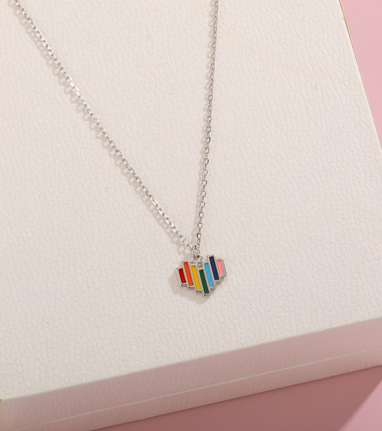 S925 Silver Epoxy Rainbow Love Necklace