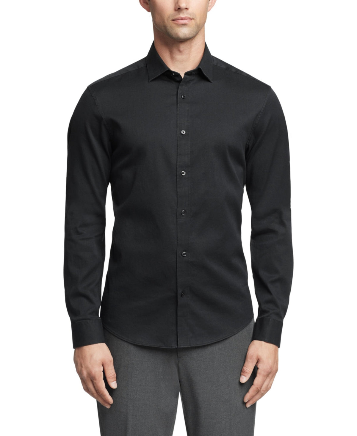 Calvin Klein Size XL Washed Denim Stretch Slim Fit Dress Shirt - Black