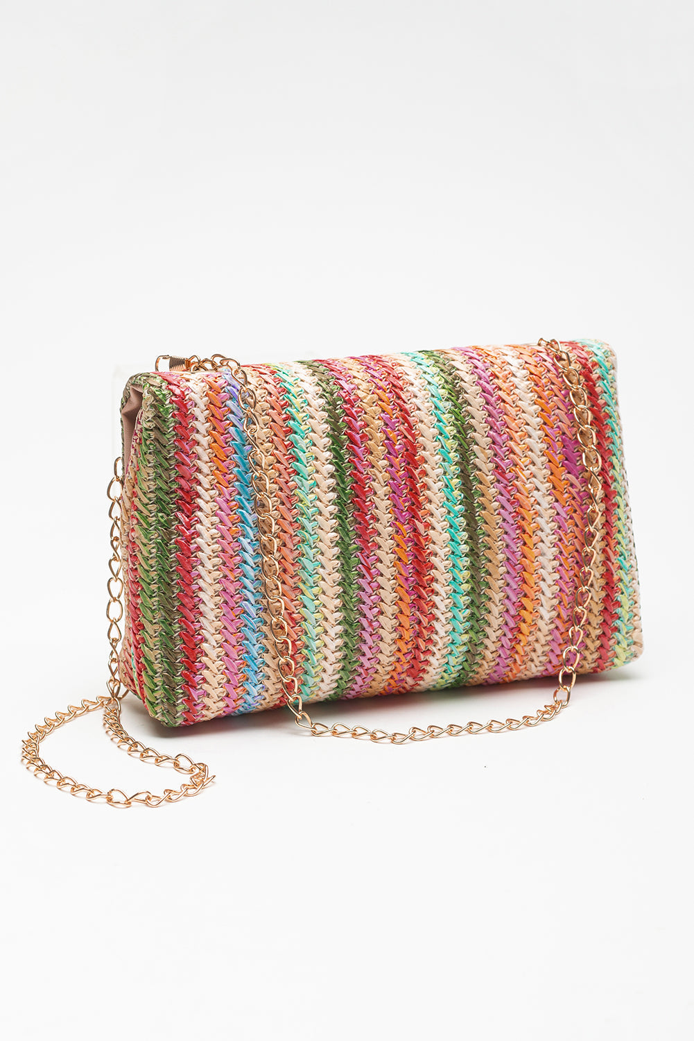 Bolso de Hombro Único con Solapa Rayado y Tejido Color Camel