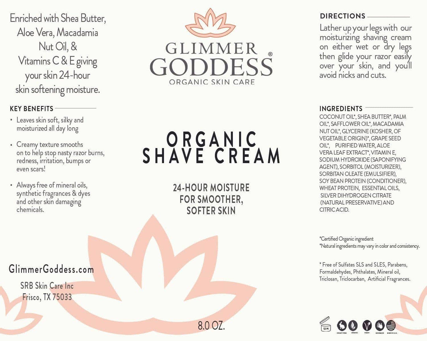 Glimmer Goddess Organic Shave Cream 8 oz