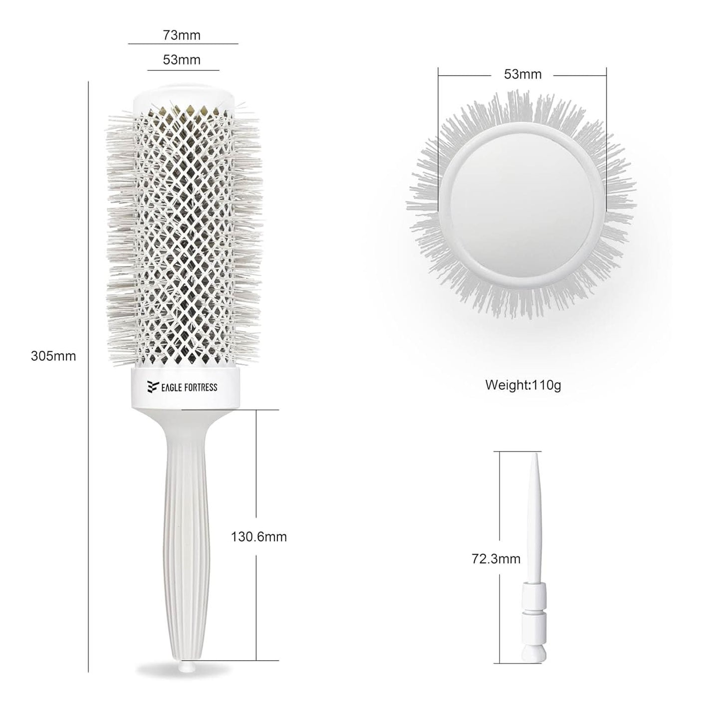 Eagle Fortress XL Ceramic + Ionic Round Hair Brush 2 inch - Grey