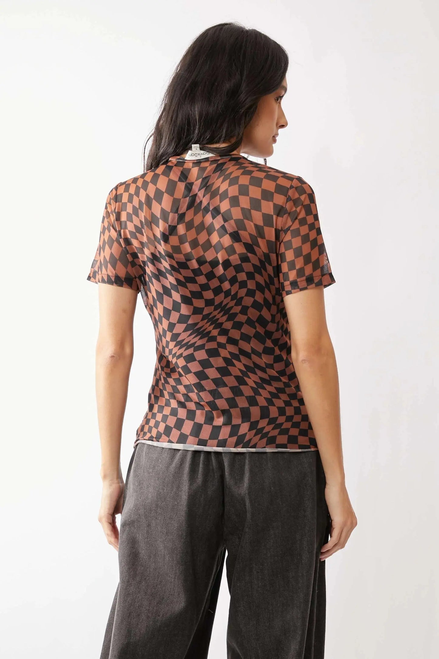 Trendsi Mesh Tee Lightweight Breathable Top Brown Black