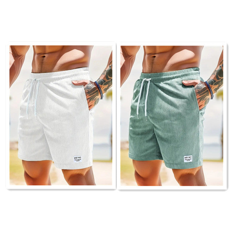 Pantalones cortos de cordón con cordones, pantalones cortos deportivos de pana para hombre, ropa de hombre