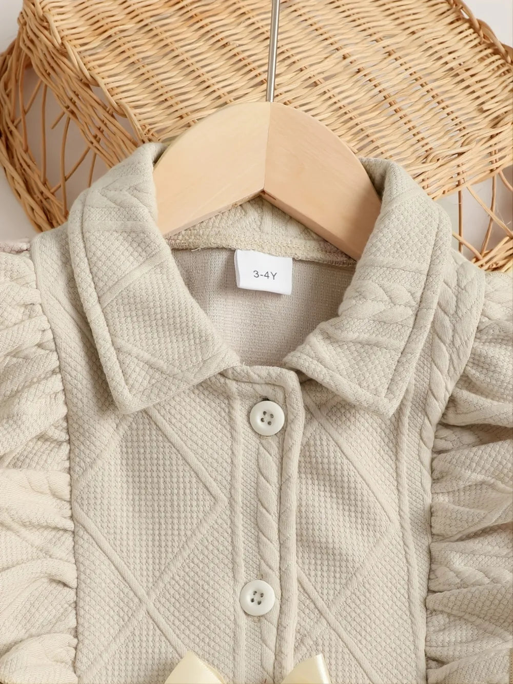 Children's Ruffled Bow Collared Neck Dress