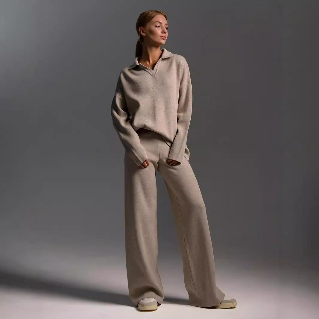 Conjunto de dos piezas de otoño invierno para mujer - Sudadera de cuello holgado, estilo casual
