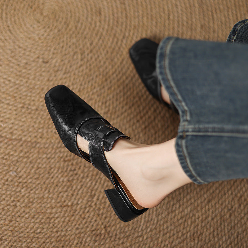 Pantuflas retro cerradas por delante | Sandalias de verano de tacón bajo para mujer