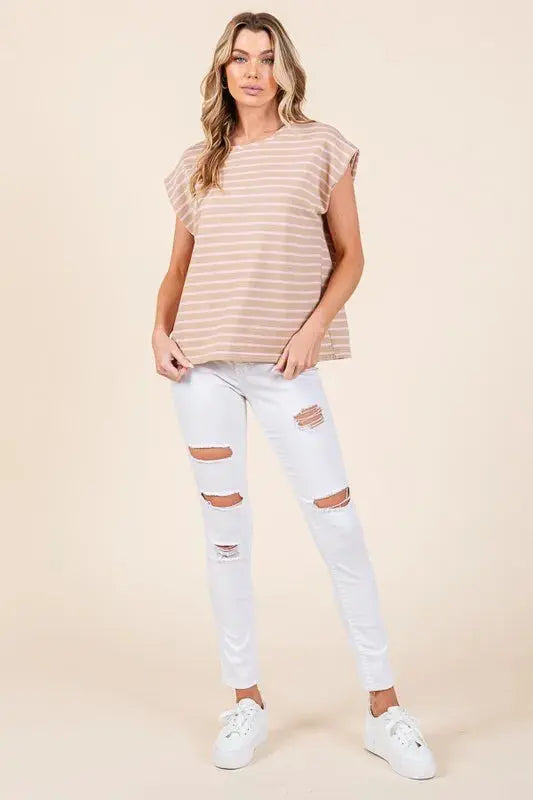 Muscle Tee - Lime Chili Striped - Women's Casual Top