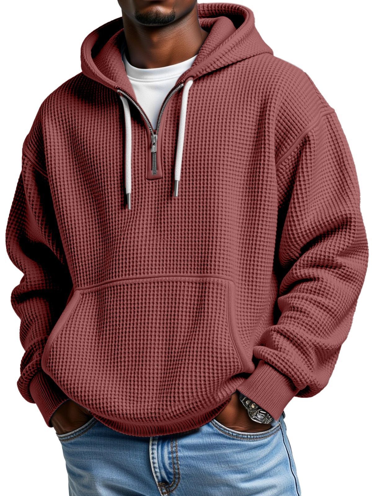 Autumn And Winter New Amazon Independent Station Fashion Sports Trendy Brand Men's Tops Waffle Hooded Sweatshirt