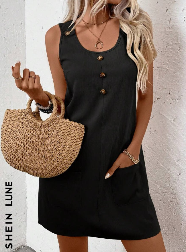 Vestido acampanado sin mangas liso para mujer