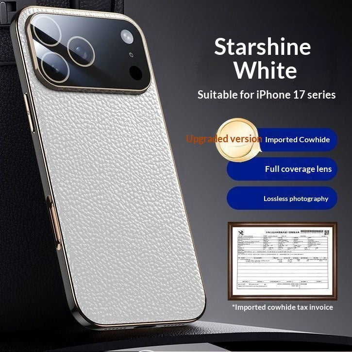 Genuine Leather Litchi-pattern Fully Wrapped Drop-proof Phone Case