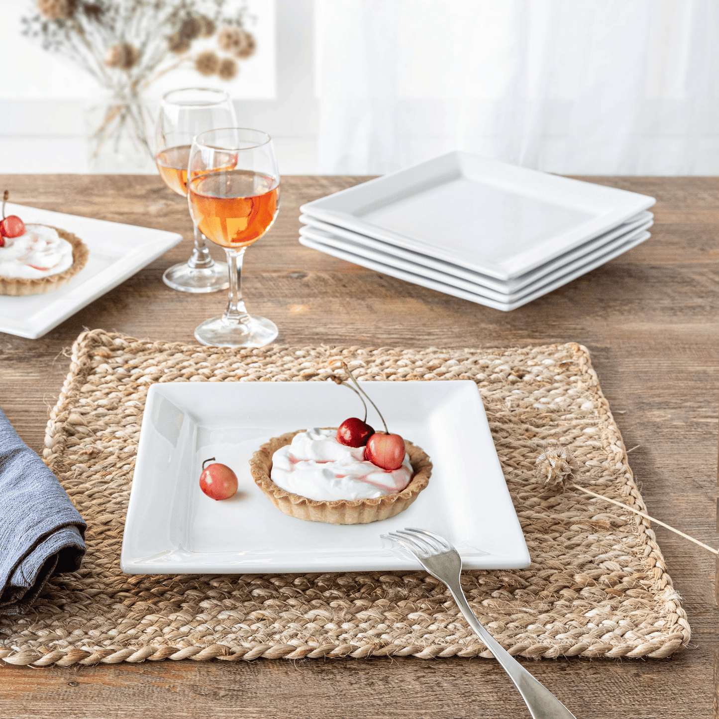 Square Porcelain Salad Plates, White, Set of 6