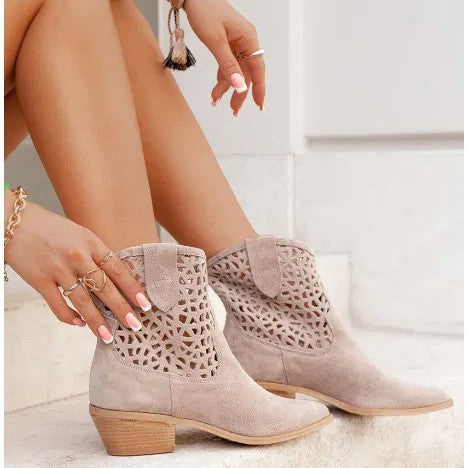 Botines de tacón grueso para mujer, tallas grandes, con diseño calado. Ver tabla de tallas en "más detalles"