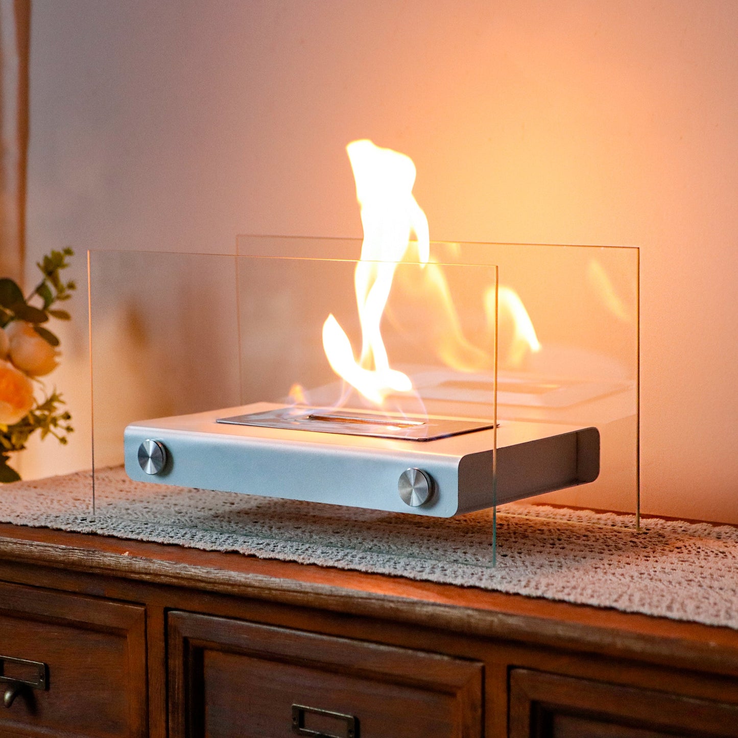 14" L Rectangular Tabletop Fire Bowl Pot (white)