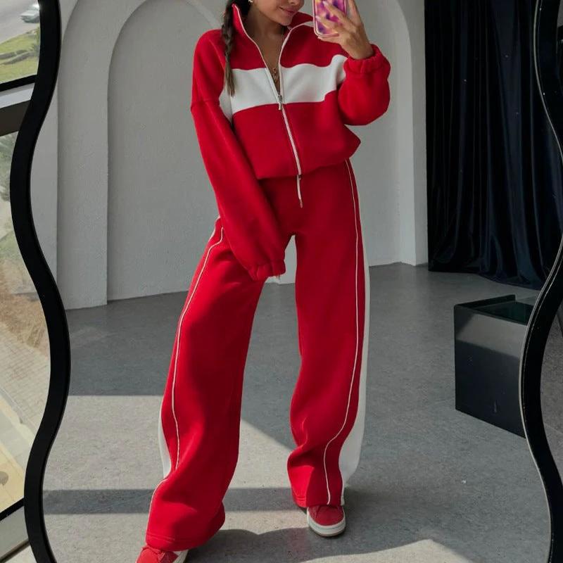 Women's Casual Advanced Contrast Color Comfortable Loose Sweater Pants Suit