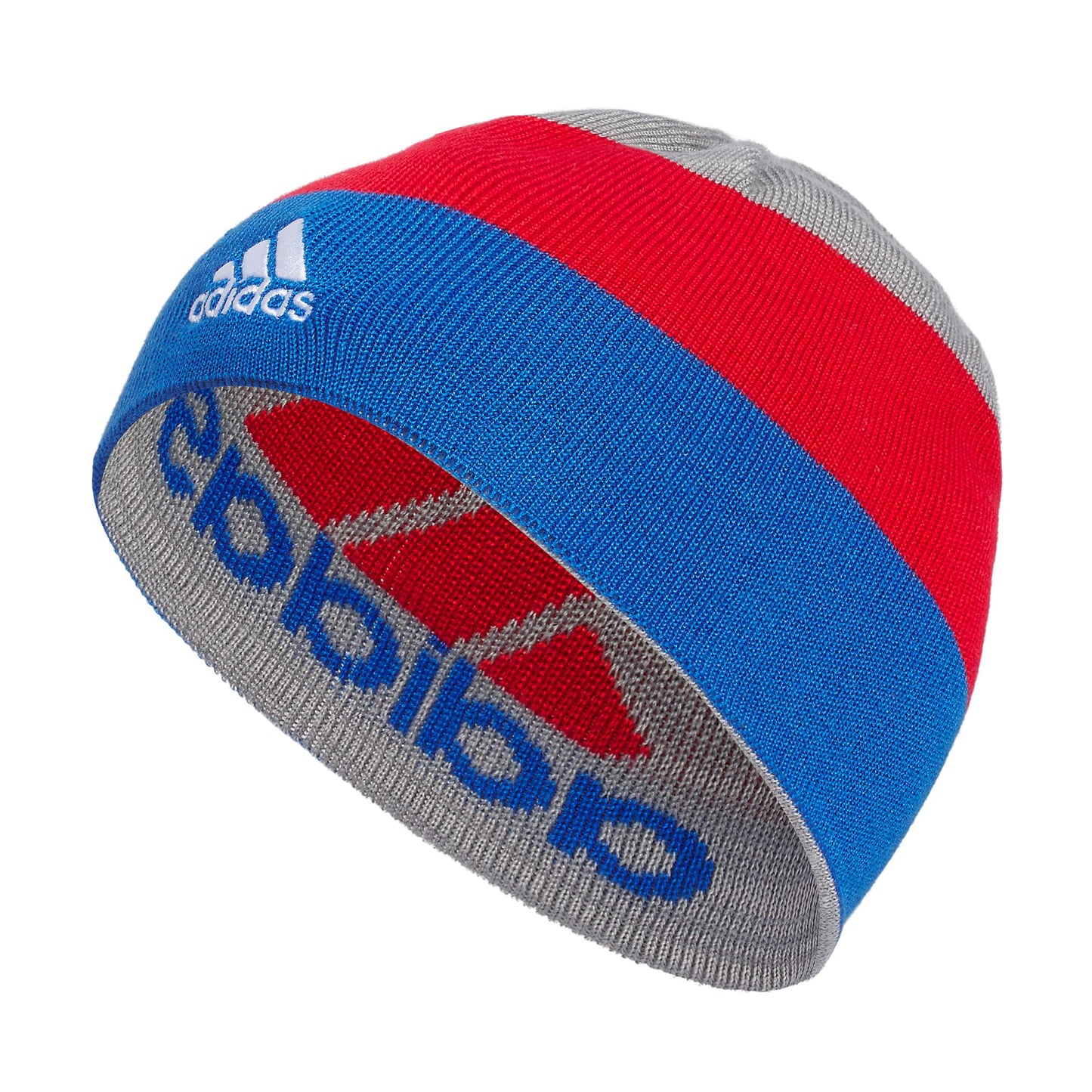adidas Boys Kids Basic Beanie Grey-Clear Grey/Bright Royal Blue/Better Scarlet one_Size